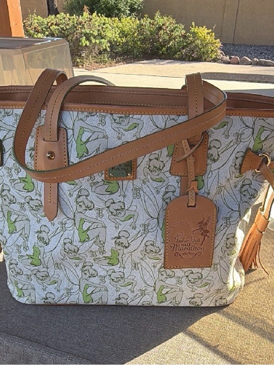 Dooney & Bourke Handbags - Dooney & Bourke Green Floral Print Tote with Tan Trim